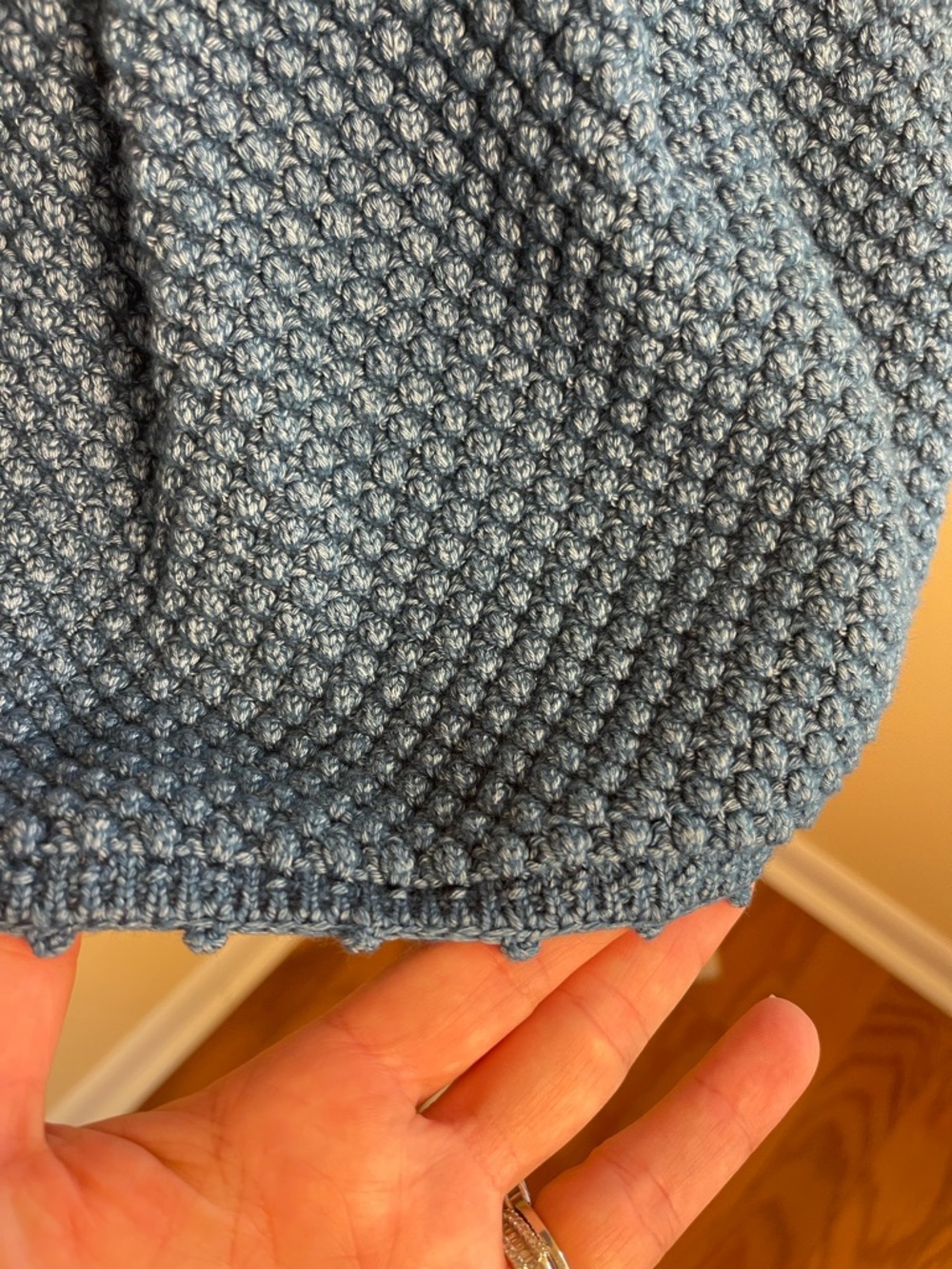 7 For All Mankind Blue Crochet Knit Peplum Top Tank Boho V Neck Coastal Chic M - Picture 13 of 15